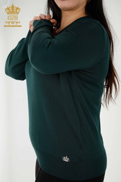 Wholesale Women's Knitwear Sweater Basic Logo dark green - 30181 | KAZEE - Thumbnail