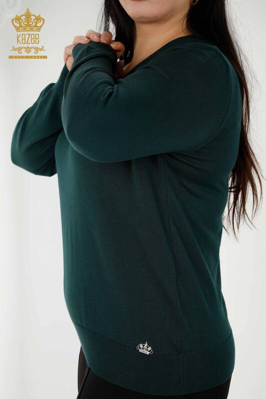 Wholesale Women's Knitwear Sweater Basic Logo dark green - 30181 | KAZEE