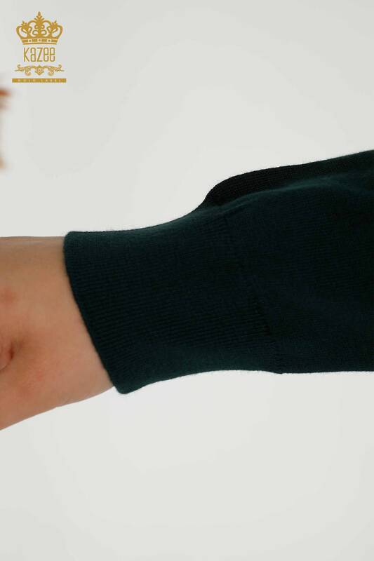 Wholesale Women's Knitwear Sweater - Basic - With Logo - Dark Green - 30213 | KAZEE