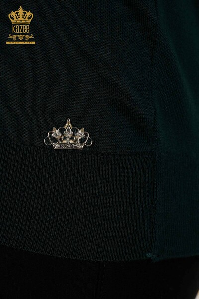 Wholesale Women's Knitwear Sweater - Basic - With Logo - Dark Green - 30213 | KAZEE - Thumbnail