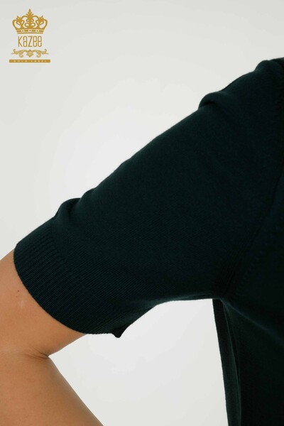 Wholesale Women's Knitwear Sweater - Basic - With Logo - Dark Green - 30254 | KAZEE - Thumbnail