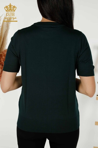 Wholesale Women's Knitwear Sweater - Basic - With Logo - Dark Green - 30254 | KAZEE - Thumbnail