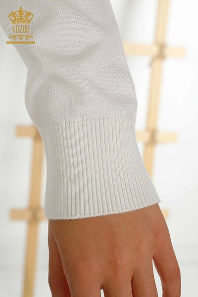 Wholesale Women's Knitwear Sweater Basic with Logo Ecru - 30253 | KAZEE - Thumbnail