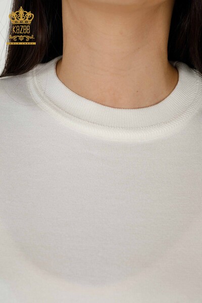 Wholesale Women's Knitwear Sweater - Basic - With Logo - Ecru - 30254 | KAZEE - Thumbnail