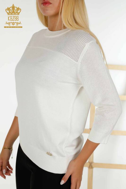 Wholesale Women's Knitwear Sweater Basic Logo Ecru - 30258 | KAZEE