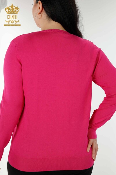 Wholesale Women's Knitwear Sweater Basic Logo Fuchsia - 30181 | KAZEE - Thumbnail