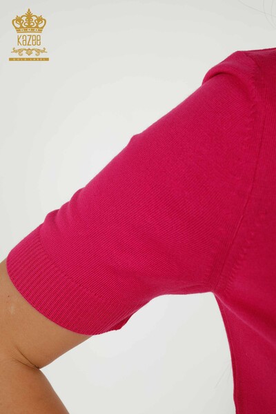 Wholesale Women's Knitwear Sweater - Basic - With Logo - Fuchsia - 30254 | KAZEE - Thumbnail