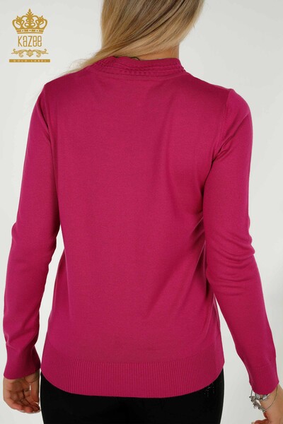 Wholesale Women's Knitwear Sweater Basic Fuchsia with Logo - 30253 | KAZEE - Thumbnail