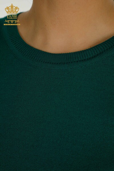 Wholesale Women's Knitwear Sweater Basic Green with Logo - 11052 | KAZEE - Thumbnail