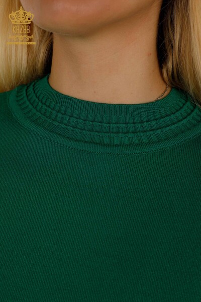 Wholesale Women's Knitwear Sweater Basic Green with Logo - 30253 | KAZEE - Thumbnail