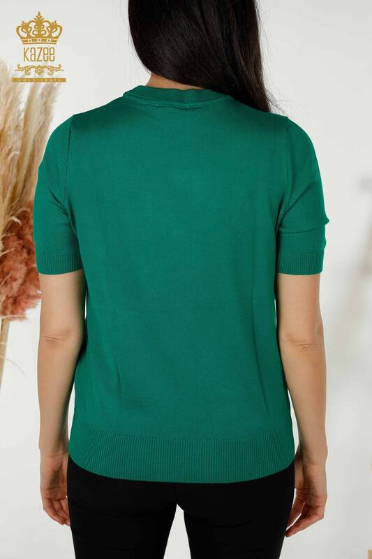Wholesale Women's Knitwear Sweater - Basic - With Logo - Green - 30254 | KAZEE