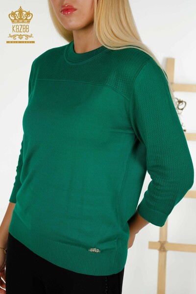 Wholesale Women's Knitwear Sweater Basic Green with Logo - 30258 | KAZEE - Thumbnail