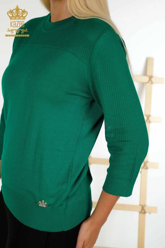 Wholesale Women's Knitwear Sweater Basic Green with Logo - 30258 | KAZEE