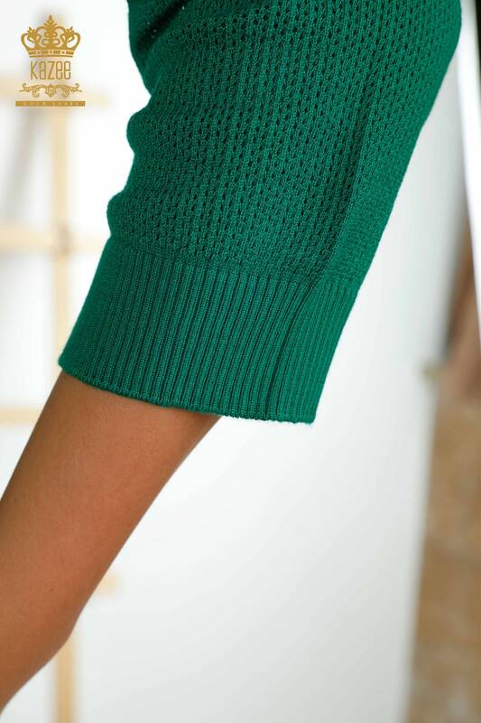 Wholesale Women's Knitwear Sweater Basic Green with Logo - 30258 | KAZEE