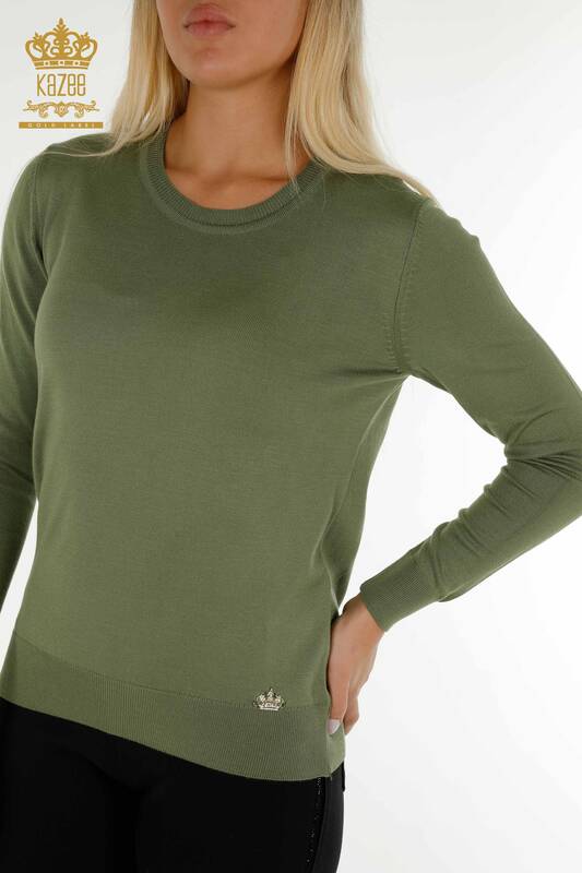 Wholesale Women's Knitwear Sweater Basic Logo Khaki - 11052 | KAZEE