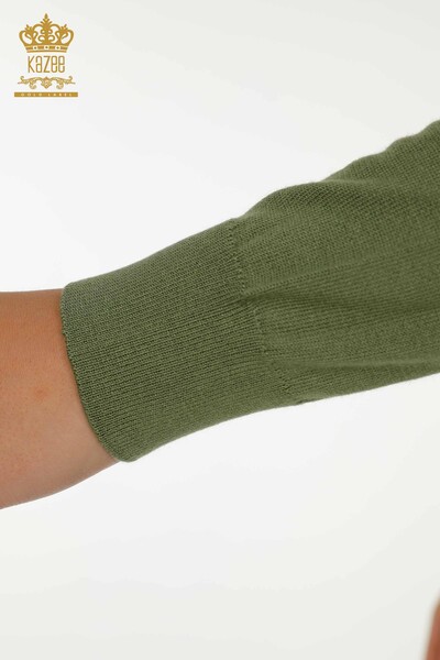 Wholesale Women's Knitwear Sweater Basic Logo Khaki - 11052 | KAZEE - Thumbnail