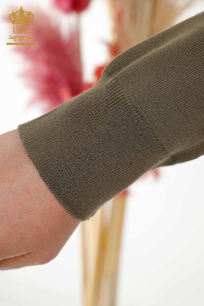Wholesale Women's Knitwear Sweater - Basic - With Logo - Khaki - 30213 | KAZEE - Thumbnail