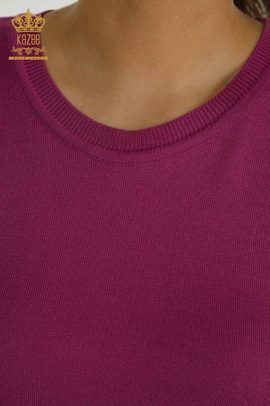 Wholesale Women's Knitwear Sweater Basic with Logo Lilac - 11052 | KAZEE