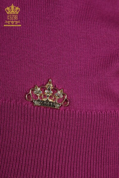 Wholesale Women's Knitwear Sweater Basic with Logo Lilac - 11052 | KAZEE - Thumbnail