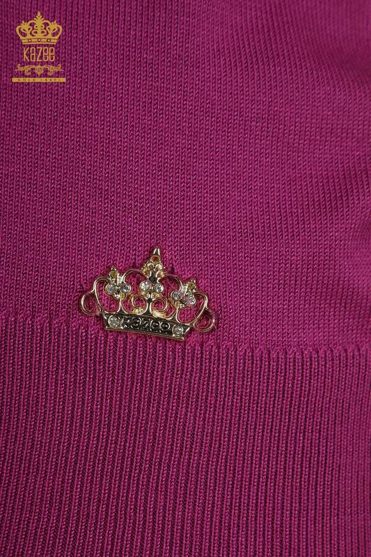 Wholesale Women's Knitwear Sweater Basic with Logo Lilac - 11052 | KAZEE