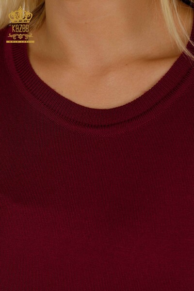 Wholesale Women's Knitwear Sweater Basic with Logo Purple - 11052 | KAZEE - Thumbnail