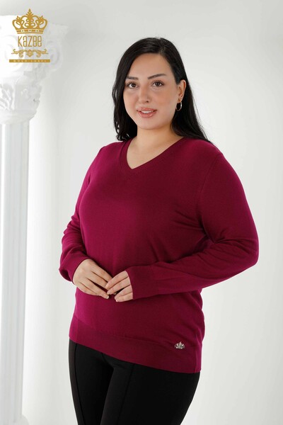 Wholesale Women's Knitwear Sweater Basic Logo Purple - 30181 | KAZEE - Thumbnail