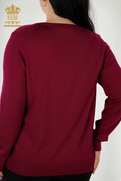 Wholesale Women's Knitwear Sweater Basic Logo Purple - 30181 | KAZEE - Thumbnail