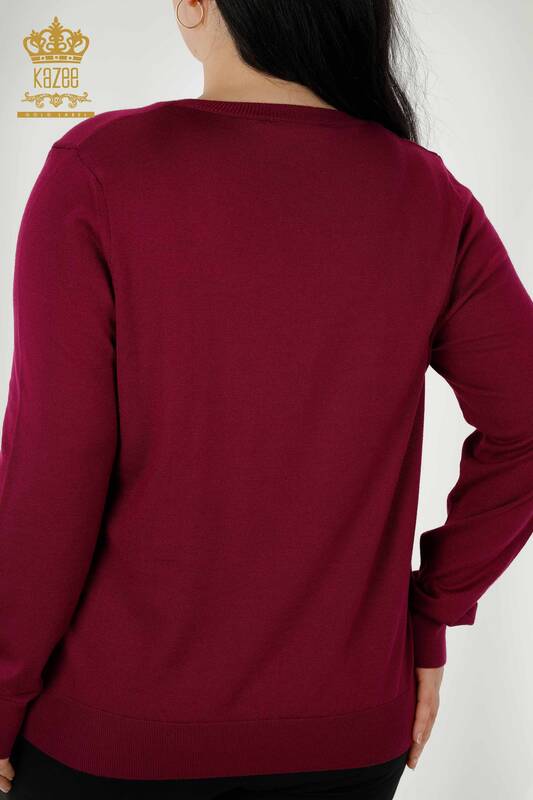 Wholesale Women's Knitwear Sweater Basic Logo Purple - 30181 | KAZEE