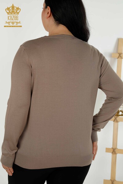 Wholesale Women's Knitwear Sweater - Basic - With Logo - Mink - 30213 | KAZEE - Thumbnail