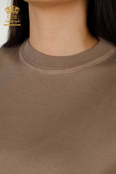 Wholesale Women's Knitwear Sweater - Basic - With Logo - Mink - 30254 | KAZEE - Thumbnail