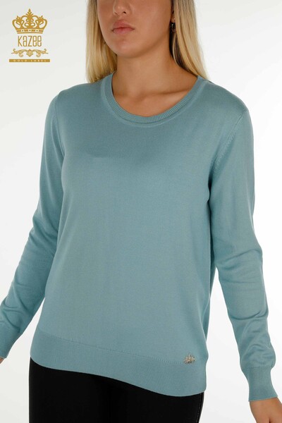 Wholesale Women's Knitwear Sweater Basic Mint with Logo - 11052 | KAZEE - Thumbnail