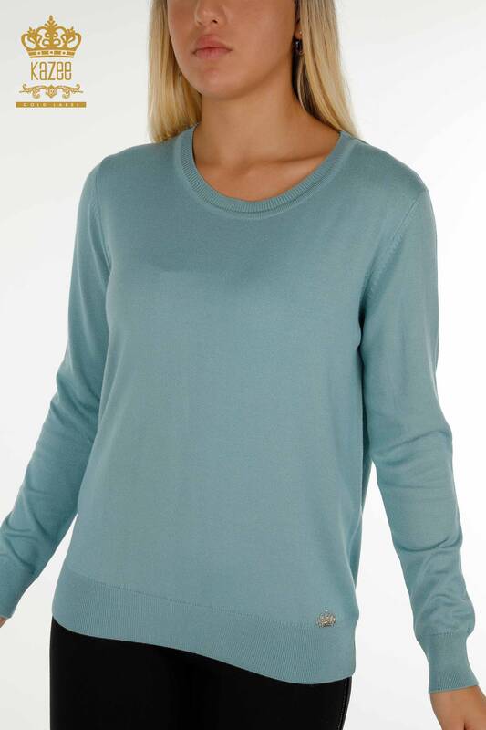 Wholesale Women's Knitwear Sweater Basic Mint with Logo - 11052 | KAZEE