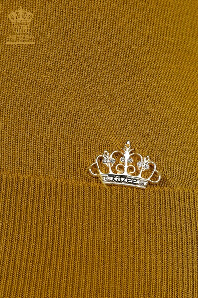 Wholesale Women's Knitwear Sweater Basic Logo Mustard - 30181 | KAZEE - Thumbnail