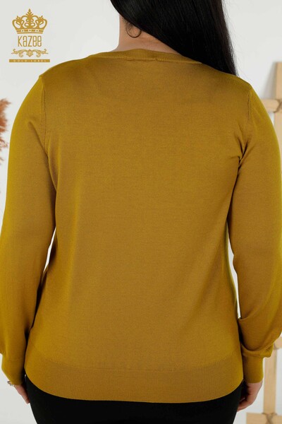Wholesale Women's Knitwear Sweater Basic Logo Mustard - 30181 | KAZEE - Thumbnail