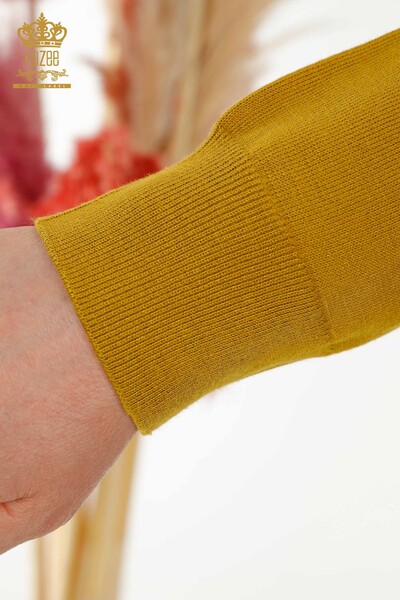 Wholesale Women's Knitwear Sweater - Basic - With Logo - Mustard - 30213 | KAZEE - Thumbnail