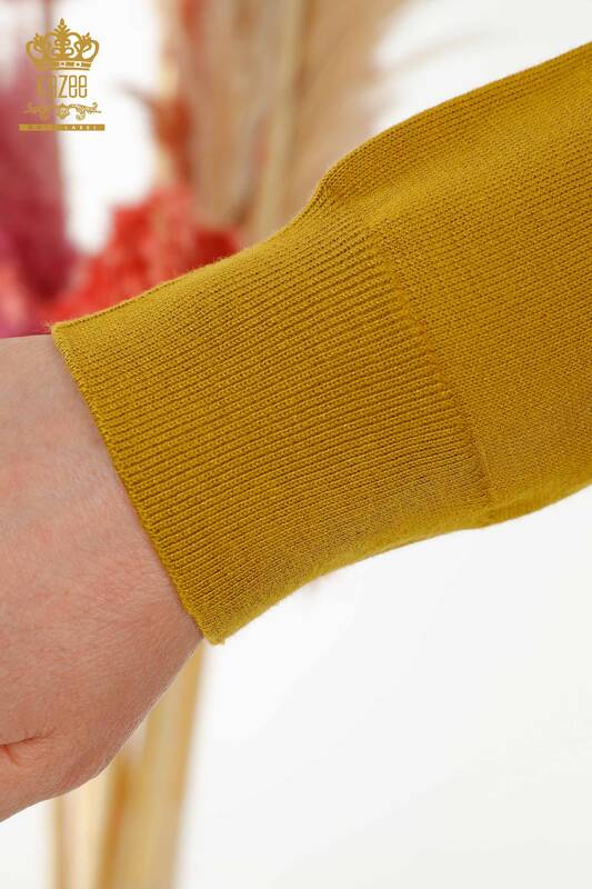 Wholesale Women's Knitwear Sweater - Basic - With Logo - Mustard - 30213 | KAZEE