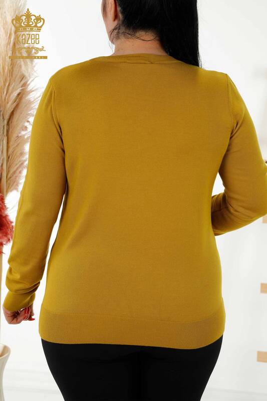 Wholesale Women's Knitwear Sweater - Basic - With Logo - Mustard - 30213 | KAZEE