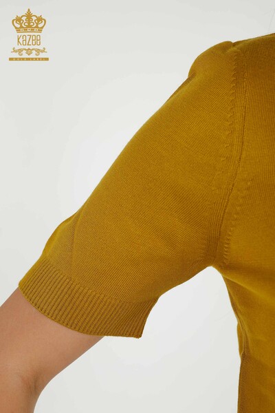 Wholesale Women's Knitwear Sweater - Basic - With Logo - Mustard - 30254 | KAZEE - Thumbnail