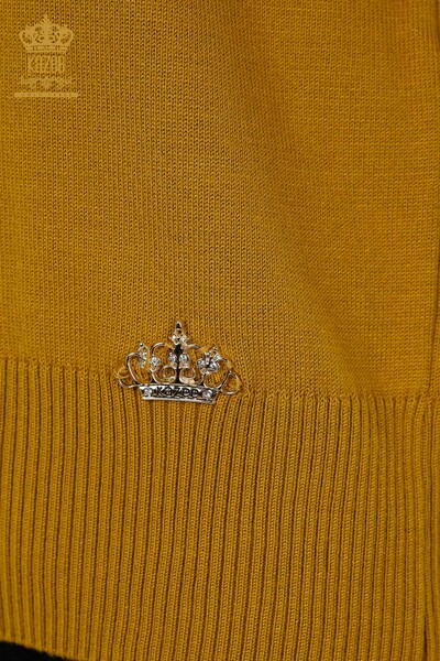 Wholesale Women's Knitwear Sweater - Basic - With Logo - Mustard - 30254 | KAZEE - Thumbnail