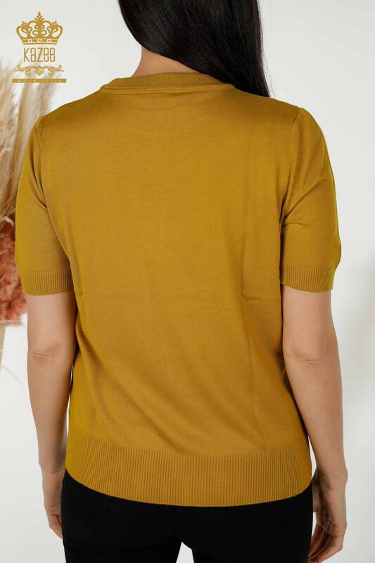 Wholesale Women's Knitwear Sweater - Basic - With Logo - Mustard - 30254 | KAZEE
