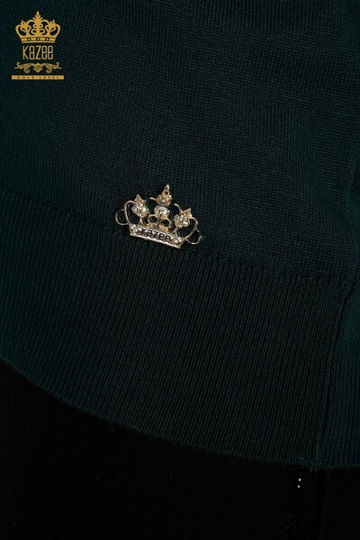 Wholesale Women's Knitwear Sweater Basic Dark Green with Logo - 11052 | KAZEE - Thumbnail