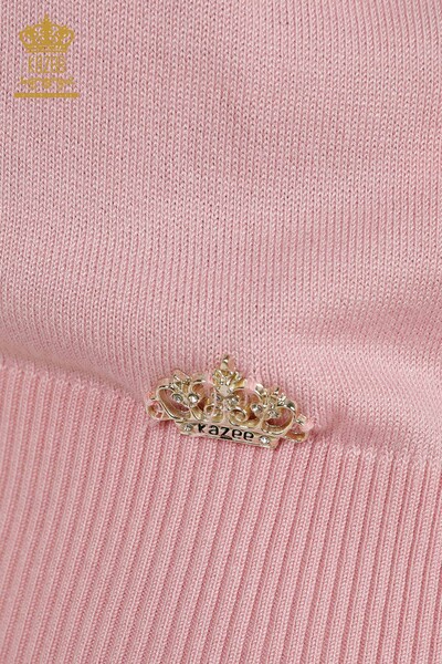 Wholesale Women's Knitwear Sweater Basic Logo Pink - 30258 | KAZEE - Thumbnail