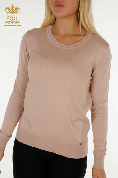 Wholesale Women's Knitwear Sweater Basic Logo Powder - 11052 | KAZEE - Thumbnail