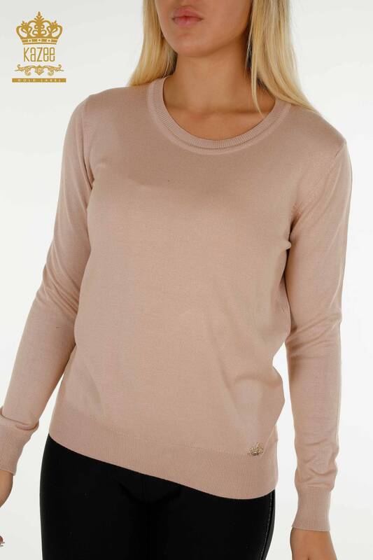 Wholesale Women's Knitwear Sweater Basic Logo Powder - 11052 | KAZEE