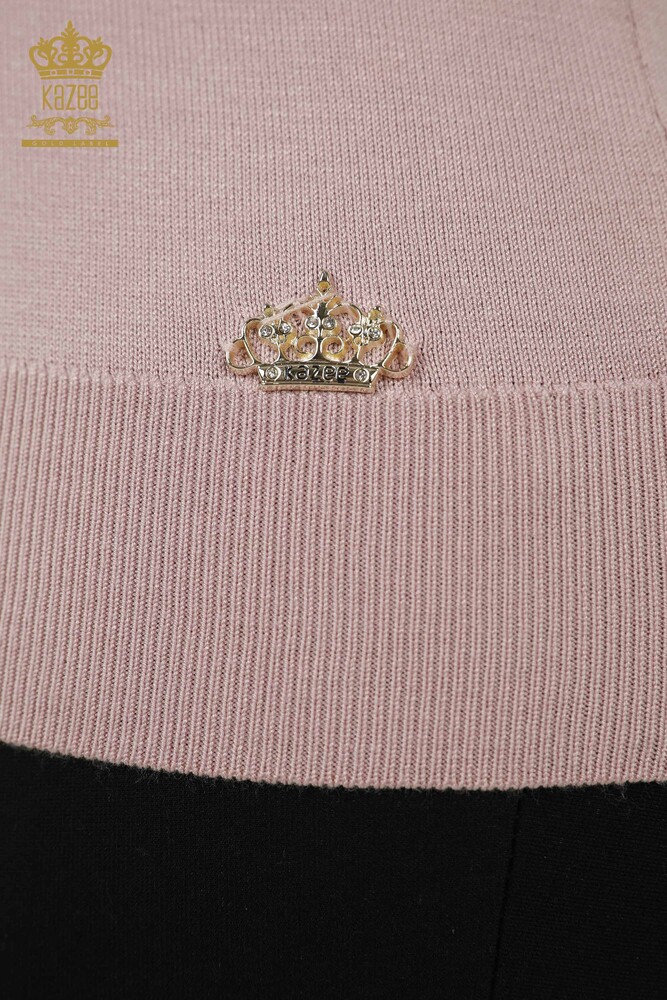 Wholesale Women's Knitwear Sweater - Basic - With Logo - Powder - 30181 | KAZEE - 5