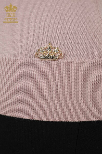 Wholesale Women's Knitwear Sweater - Basic - With Logo - Powder - 30181 | KAZEE - 5