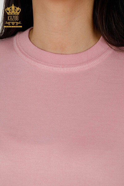 Wholesale Women's Knitwear Sweater - Basic - With Logo - Powder - 30254 | KAZEE - Thumbnail