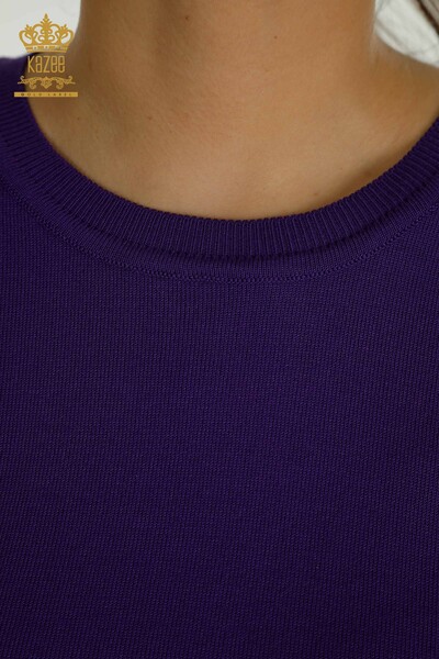Wholesale Women's Knitwear Sweater Basic with Logo Purple - 11052 | KAZEE - Thumbnail