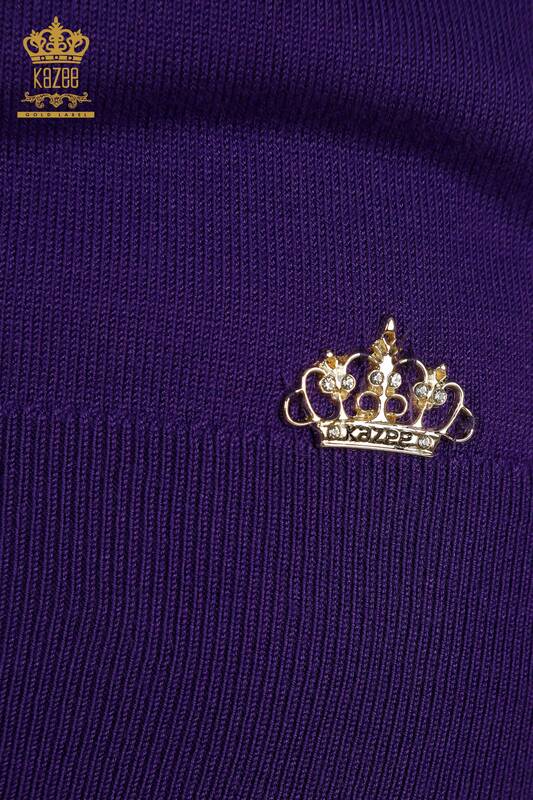 Wholesale Women's Knitwear Sweater Basic with Logo Purple - 11052 | KAZEE