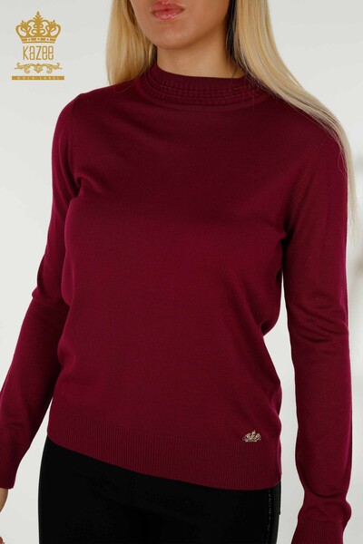 Wholesale Women's Knitwear Sweater Basic with Logo Purple - 30253 | KAZEE - Thumbnail